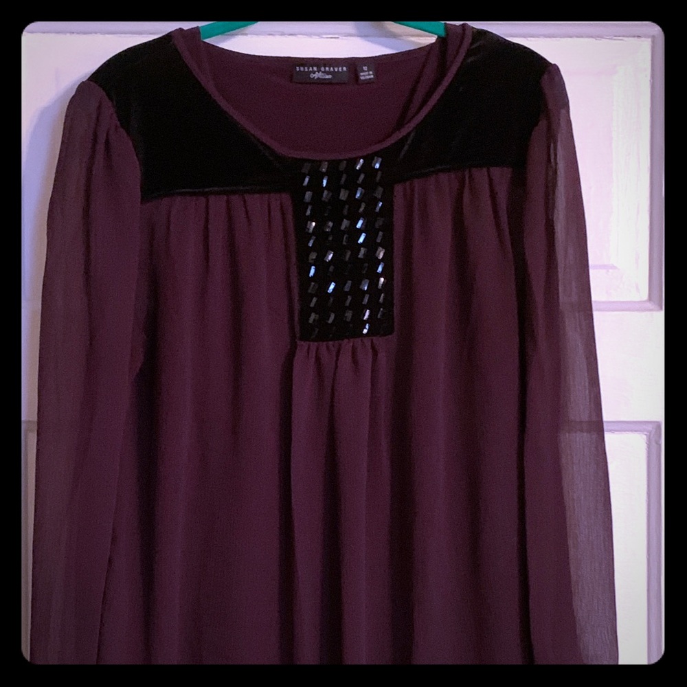 Susan Graver Blouse.  Purple & Black. Size 12.